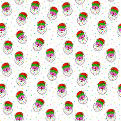 Seamless pattern with Santa Claus head. Festive Christmas digital paper with transparent background. Holiday, winter season wallpaper