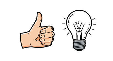 A hand giving a thumbs up next to a glowing lightbulb sketch