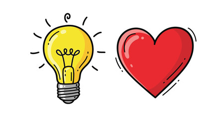 A bright idea and a loving heart hand drawn style illustration
