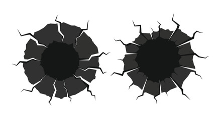 Two circular holes with cracked edges on a white background © Lhvect02