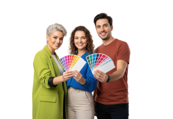 Color palette selection team for print shop proofs and packaging mockups about product label approval or paint store matching useful for service and how to guides and small business newsletters