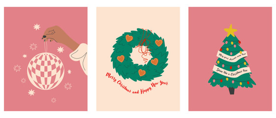 A set of holiday greeting cards Merry Christmas