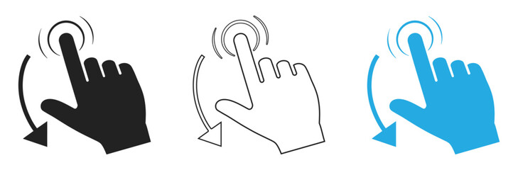Fototapeta premium Interactive touch gestures: tap, swipe, and rotate action icons for modern web design and app interfaces