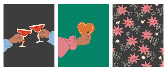 A set of holiday greeting cards- Merry Christmas and Happy New Year