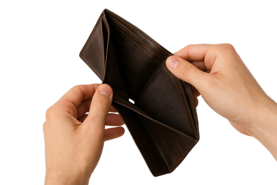 Empty wallet — symbol of post-holiday spending. - Powered by Adobe