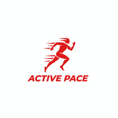 A red silhouette of a person running with speed lines, below it the words "ACTIVE PACE" are in red