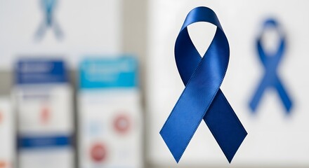 Closeup of a blue awareness ribbon for support and hope