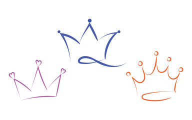 Colorful crown collection, Hand-drawn royal tiaras, Playful crown line art