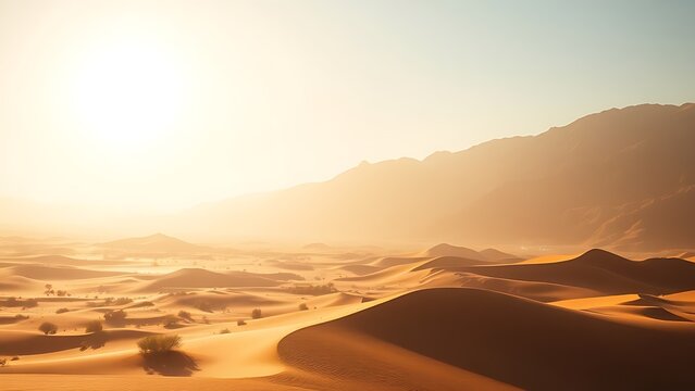 cyma. Mirage of an oasis over a desert landscape with heat distortion effect. ESG reports, sustainability campaigns, designed for sustainability communications and ESG reporting.