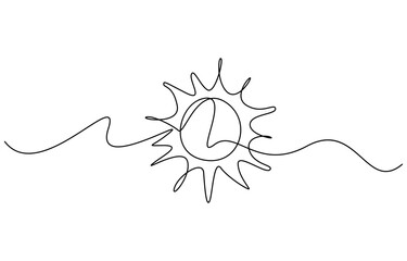Continuous one line drawing of Sun vector illustration, Isolated on transparent background