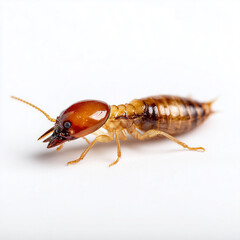 Isolated Termite Worker Crawling with Purpose Over White Surface