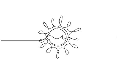 Continuous one line drawing of Sun vector illustration, Isolated on transparent background