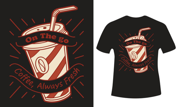 Modern coffee cup illustration with abstract swirls and bold typography - Powered by Adobe