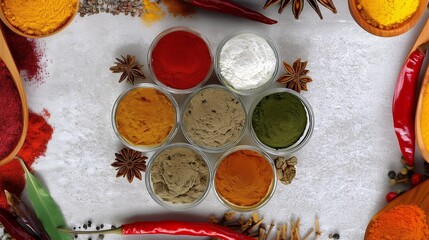 Assorted Spices in Glass and Wooden Containers