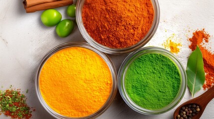 Vibrant Spices and Herbs on White Surface