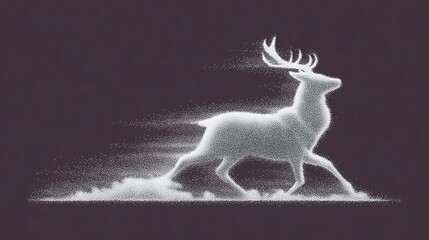 Pointillism Deer in Motion on Dark Background