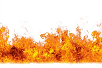 Intense orange and yellow flames stretch across the bottom edge against a white background
