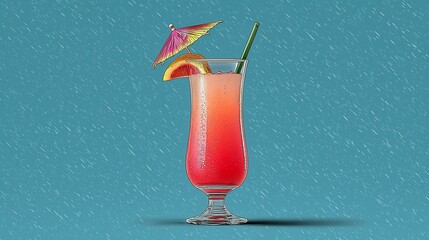 Tropical Cocktail with Umbrella and Orange Slice