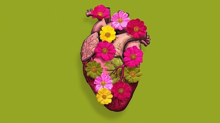 Floral Heart on Olive Green