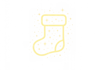 Christmas stocking glowing with golden sparkles, neon holiday icon for festive season design on transparent background