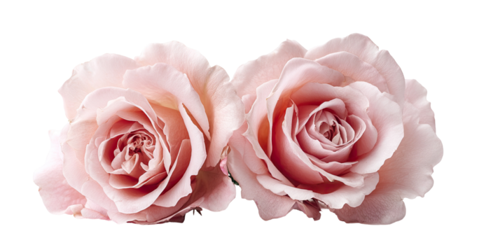 Two delicate, light pink roses close-up