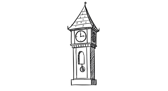 Hand drawn tower clock sketch with classic architectural design