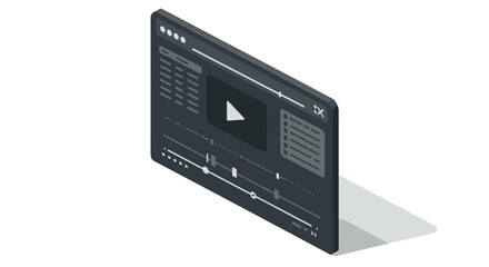 Obraz premium Isometric video player interface with controls and play button