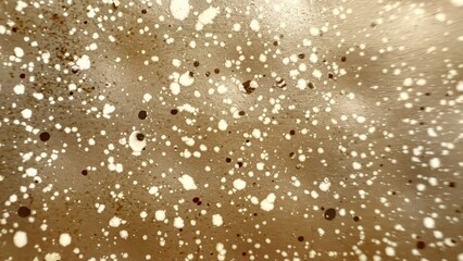 abstract coffee foam art with creamy bubbles and dark roast speckles on latte surface, macro texture ideal for wallpaper or banner copy space