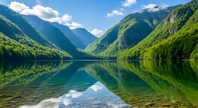 Beautiful mountain lake reflection scenic landscape nature travel tourism adventure outdoor serenity tranquility