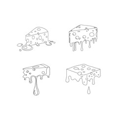 Melting cheese slice dripping. Gooey tasty dairy topping. Cheddar mozzarella snack icon. Creamy food ingredient for pizza sandwich burger design. Minimal outline vector and cartoon fill style.