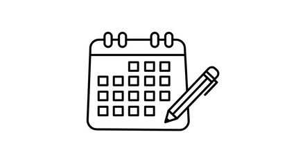 Simple linear calendar icon with pencil for planning and scheduling concepts