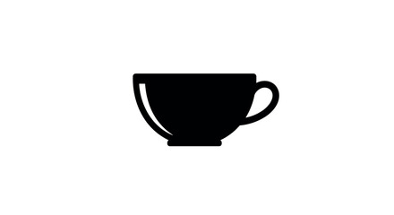 Minimalist silhouette of black coffee cup on white background