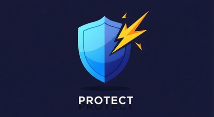Vibrant blue shield with yellow lightning bolt symbolizing digital protection