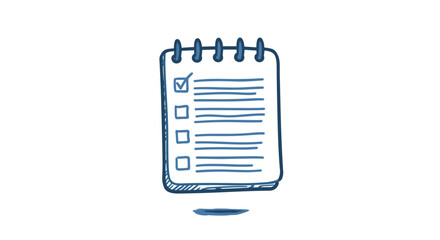 Hand drawn checklist with spiral binding and check mark in simple doodle style