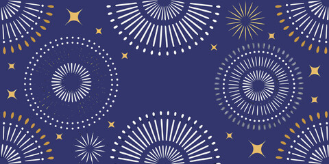 Festive abstract fireworks and starbursts on a deep blue background for celebrations