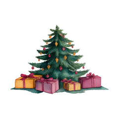 Festive Watercolor Christmas Tree Holiday Greeting Illustration