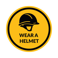  Safety helmet vector flat circle sign on white background. Wear a helmet icon silhouette or protective hat. Build and conctruction poster design.