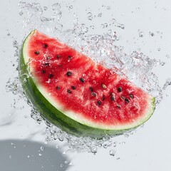 slice of watermelon in water splash. Generative AI.