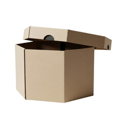 Open cardboard hexagonal box ready for contents with lid ajar package illustration