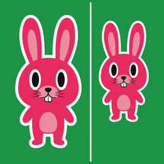Two Pink Cartoon Rabbits on Green Background bunny