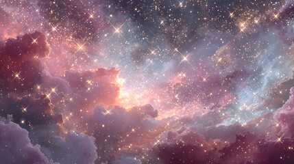 Fototapeta premium An abstract background with stars, sparkling and glowing in a dreamy, magical atmosphere.