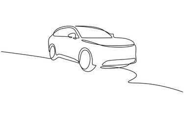 Continuous one line drawing of car vector icon, minimalist vector illustration. Isolated on transparent background