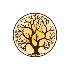 Tree of life emblem. Tree of knowledge symbol. Organic nature icon. Natural plant logo. Vector illustration.