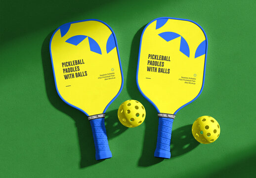 Two Pickleball Paddles with Balls Mockup
