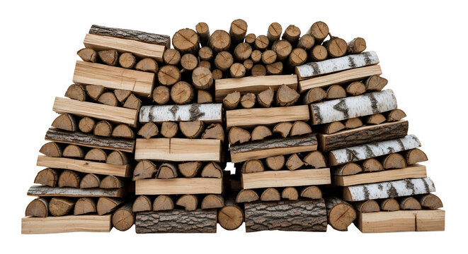 Stack of Split Firewood Logs with Natural Bark Texture and Rustic Look for Cozy Cabin and Winter Fireplace Concept