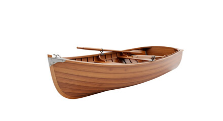 Classic Wooden Rowing Boat with Oars for River Adventures and Minimalist Nautical Decoration Concept