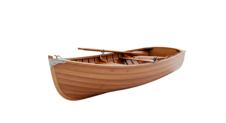 Classic Wooden Rowing Boat with Oars for River Adventures and Minimalist Nautical Decoration Concept