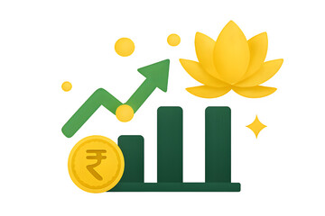 Golden business growth graph with coins and dollar symbols