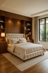 Fototapeta premium Modern bedroom interior with bed and stylish furniture