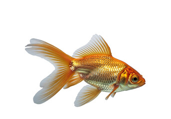 Graceful Goldfish with Flowing Fins and Fan-Shaped Tail on White Background